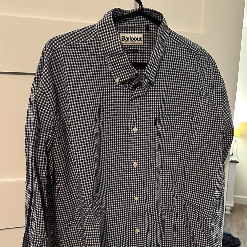 Barbour Men's Navy and White Gingham Shirt